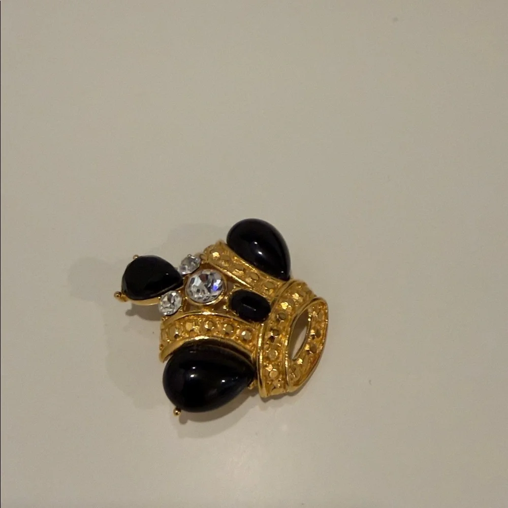 Vtg Trifari Royal Imperial Gold and Black Crown Brooch - Picture 5 of 9